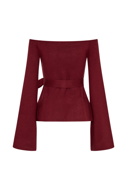 Kyle Off Shoulder Knit Top - Cherry Red