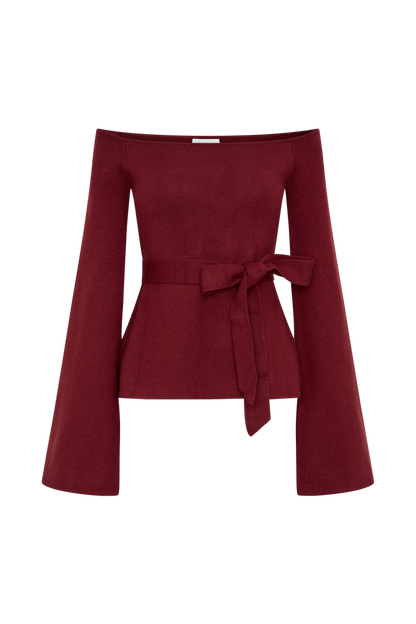 Kyle Off Shoulder Knit Top - Cherry Red