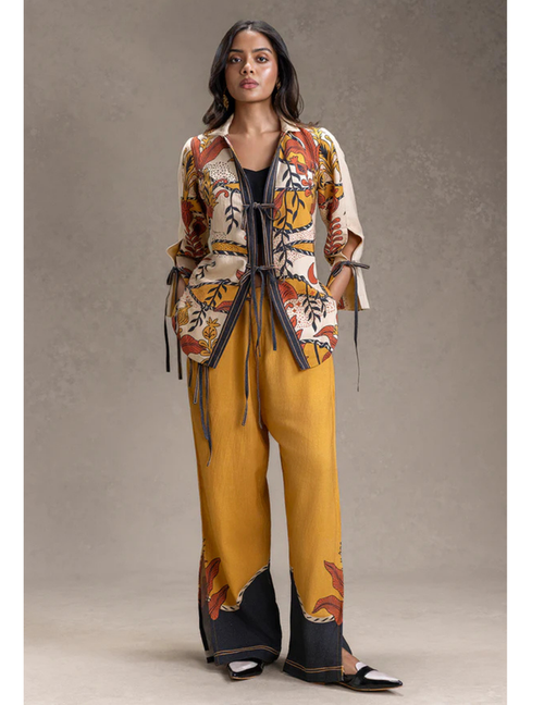 Kyomi Printed Tie-Detail Shirt and Pants Set
