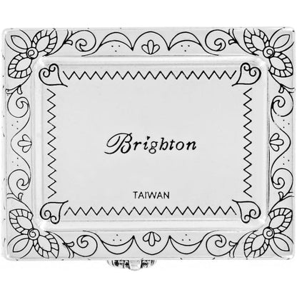 Brighton silver-plated jewelry box with engraved floral scroll border and zigzag frame design on a white background
