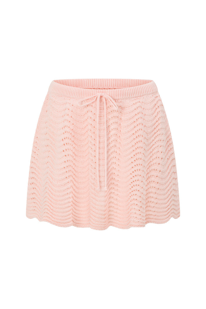 Blush Pink Wave Knit Drawstring Mini Leah Skirt