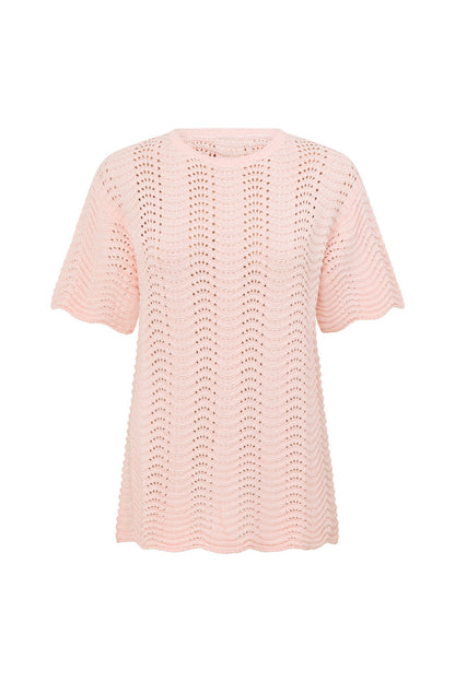 Blush Pink Wave Knit Short Sleeve Leah T Shirt Top