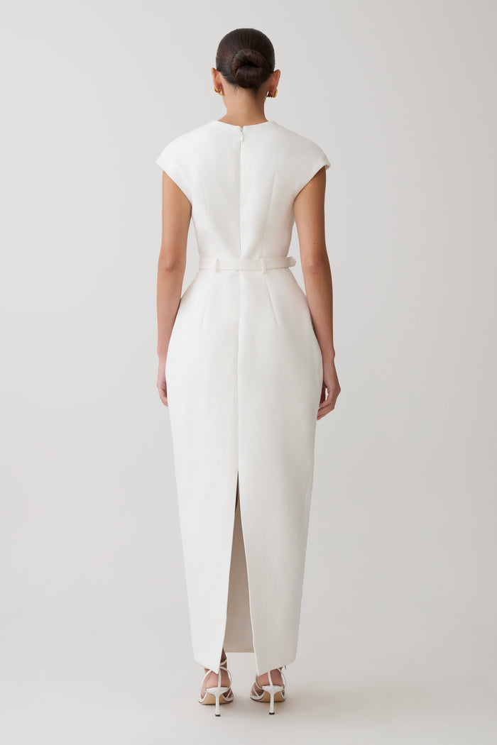 Livia V Neck Linen Maxi Dress - White