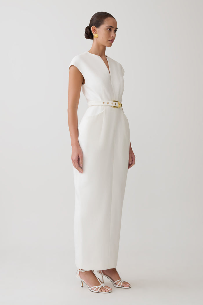 Livia V Neck Linen Maxi Dress - White