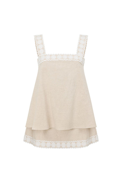 Beige Vintage Lace Detail Mini A-Line Lottie Dress