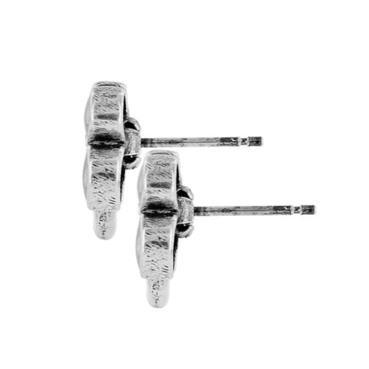 Brighton stud earrings shown from the side with silver-plated textured posts and backings on a white background