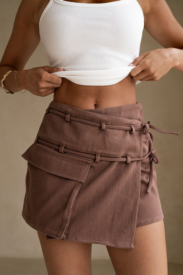 Chocolate Brown Tie Mini Luna Skirt
