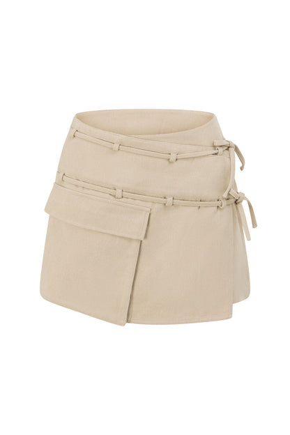 Beige Tie Mini Luna Skirt