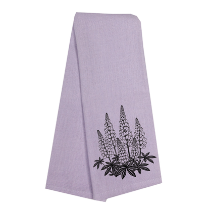 Lupines Tea Towel - Lavender Purple Kitchen Towel - hand towel with original AdventureUs artwork