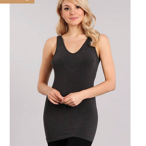 M RENA DARK GRAY V NECK/SCOOP TANK