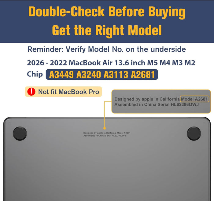 MacBook Air 13.6" M5/M4/M3/M2 Chip (2026/2025/2024/2022) Slim Matte Case | Fintie