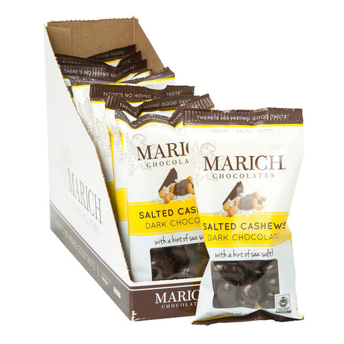 Marich Sea Salt Dark Chocolate Covered Cashew Candy - 12 Count