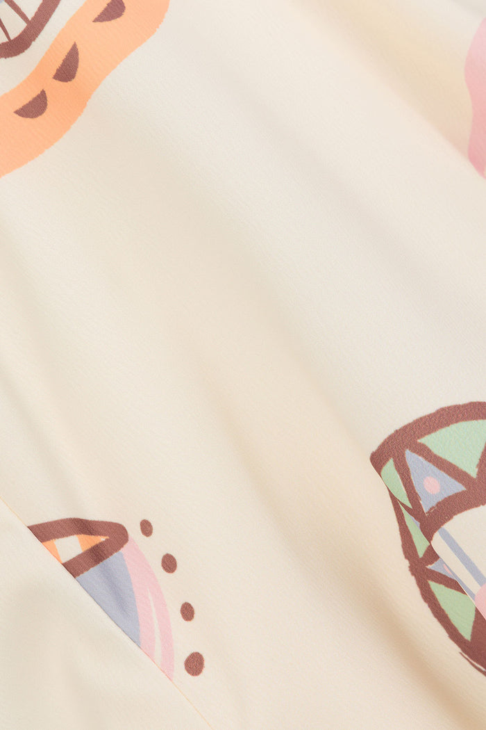 Cream Matia Print Elastic Drawstring Marika Shorts