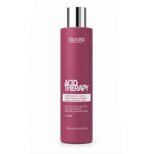 Maxima Acid Therapy Color Saver Shampoo 250ml professional sulphate-free shampoo for coloured and chemically treated hair. Gently cleanses while protecting hair colour, preventing colour fade, restoring hydration, enhancing shine and leaving hair soft, healthy and vibrant after every wash.