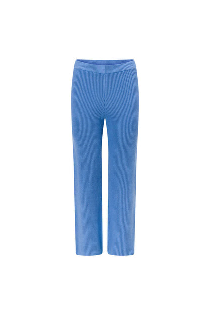 Blue Ribbed Knit High Waist May Pants
