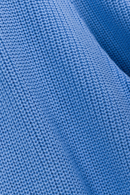 Blue Ribbed Knit High Waist May Pants