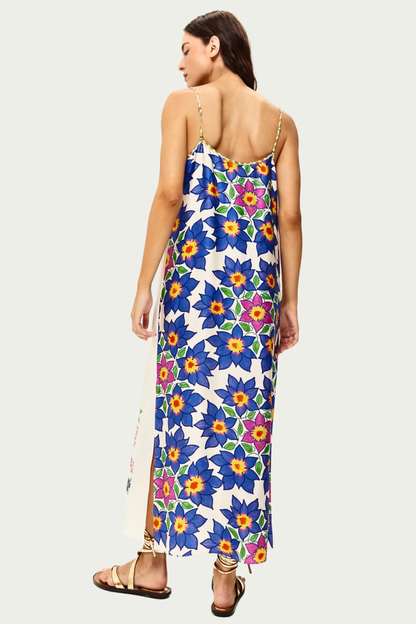 Woman wearing Me369 Olivia Camisole Markers Dress by Me369 with bold floral print, shop Me369 at Dotique online.