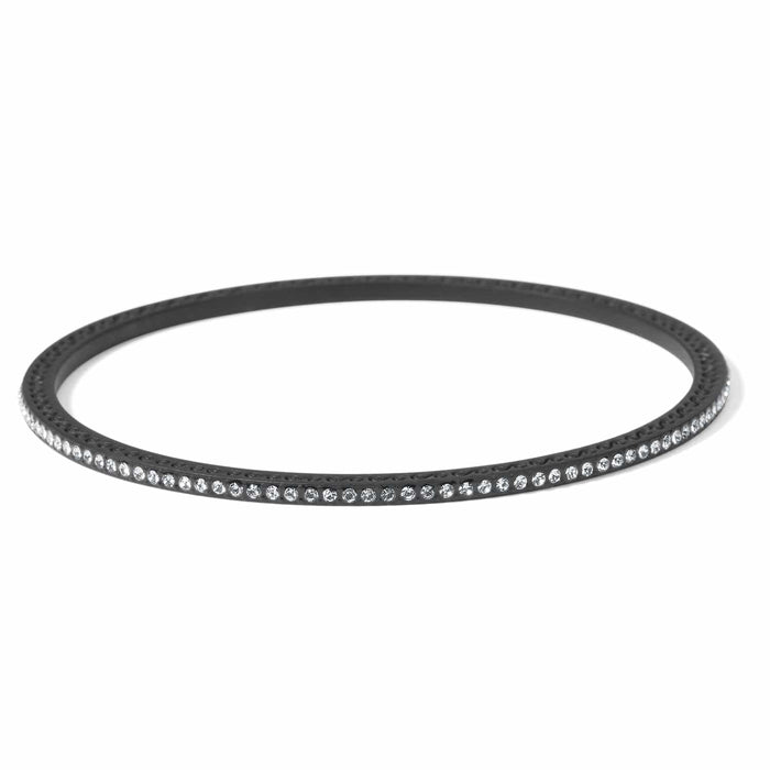 Brighton bangle bracelet in black lacquer finish with a single row of crystals on a white background