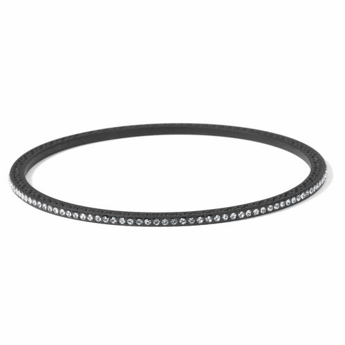 Brighton bangle bracelet in black lacquer finish with a single row of crystals on a white background