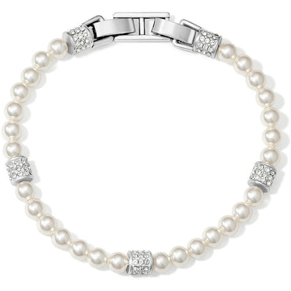 Brighton pearl bracelet with silver-plated crystal pavé rondelle accents and fold-over clasp on a white background