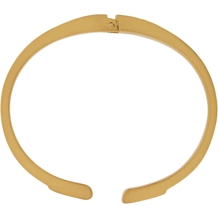 Brighton gold-plated cuff bracelet with flat polished band and open-ended design on a white background