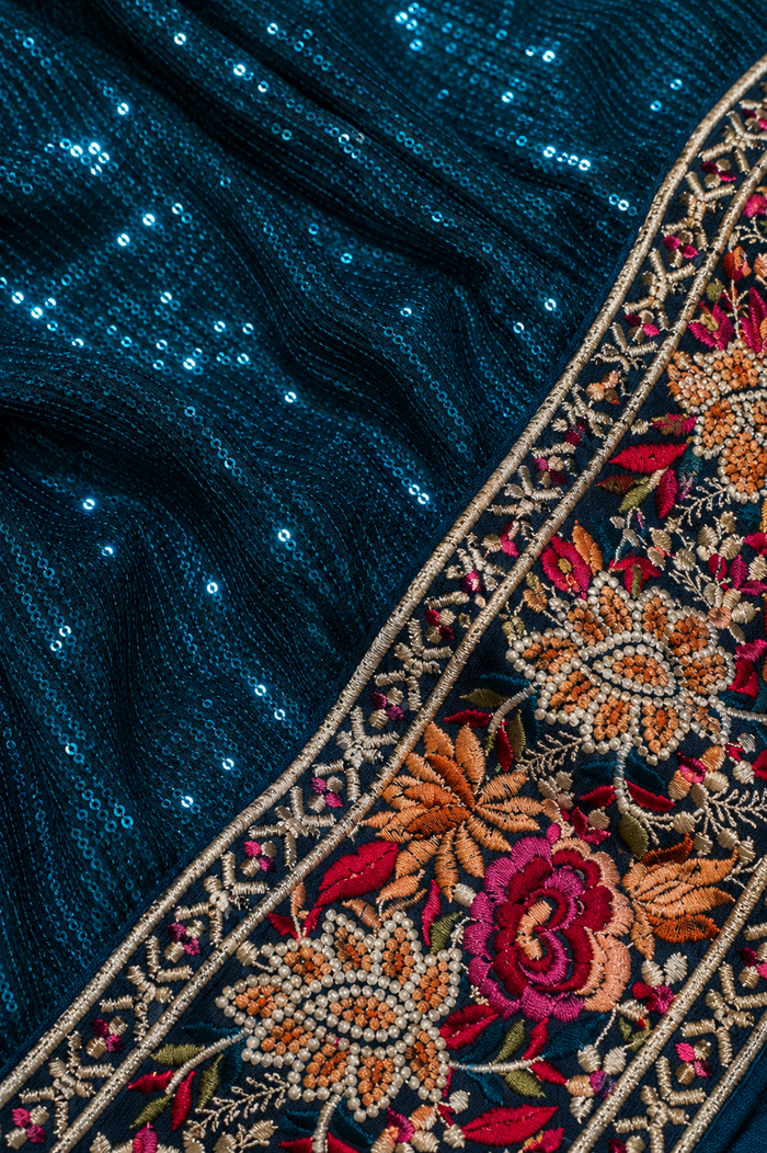 Midnight Teal Sequin Saree
