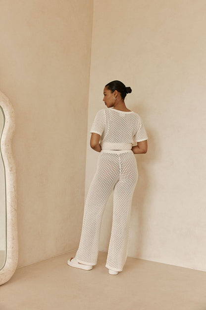 White Crochet Knit high Waist Milana Pants
