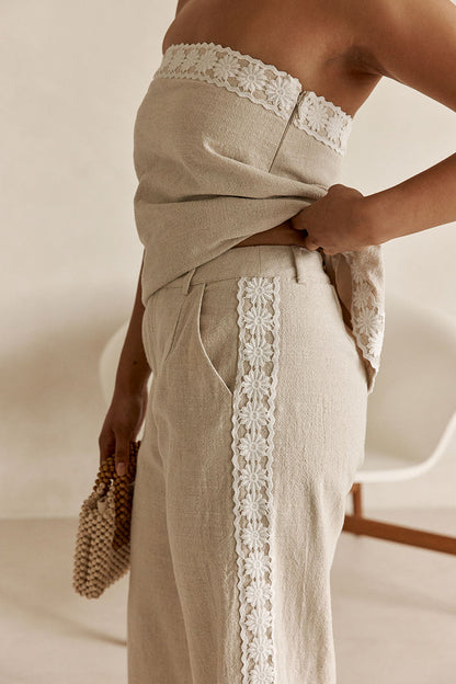 Beige Vintage Lace Detail Millie Pants