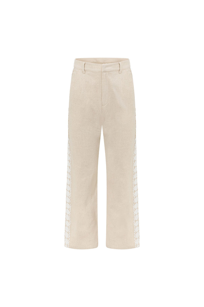 Beige Vintage Lace Detail Millie Pants