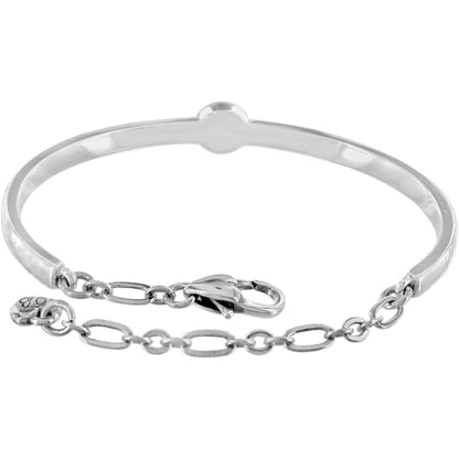 Brighton bangle bracelet with silver-plated finish and chain link extender with lobster clasp on a white background