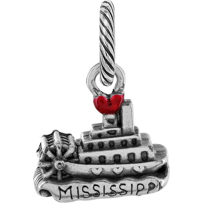 Brighton Mississippi riverboat charm with red enamel heart accent and silver-tone paddlewheel detail on a white background
