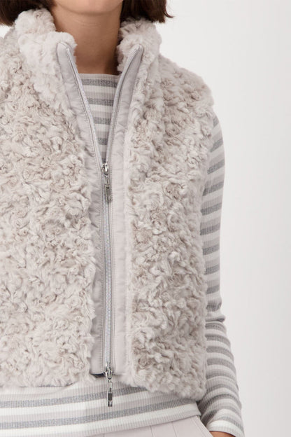 Monari 808237 City Vibes Cropped Faux Fur Waistcoat in Moon - Dotique