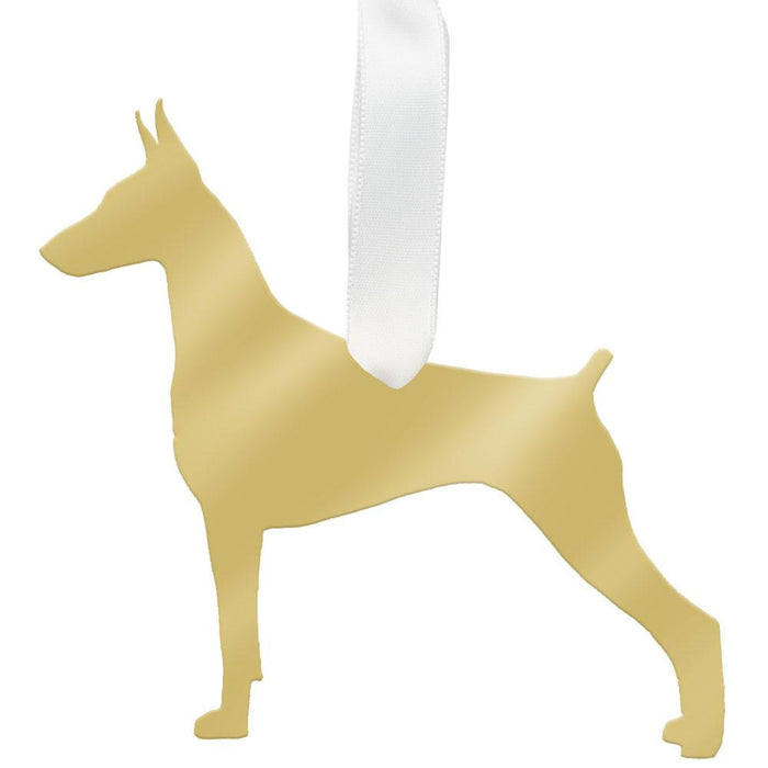 Moon & Lola Mirrored Gold Ornament - Doberman Pinscher.