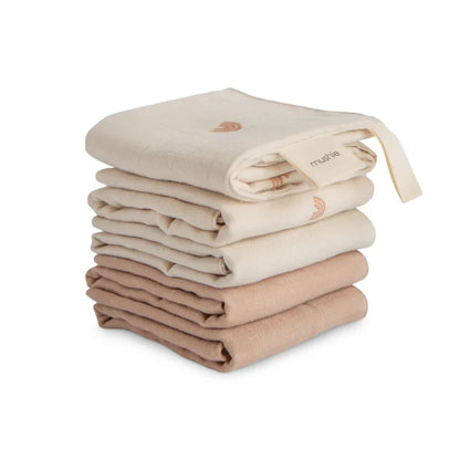 Mushie - Muslin Cotton Washcloth (5 pack) - Rainbow Combo - Mabel & Fox
