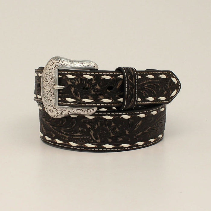 Nocona Buck Lace Distressed Black Floral Embossed Belt