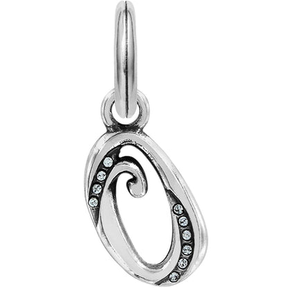 Brighton letter O charm with silver-plated swirl design and crystal accents on a white background