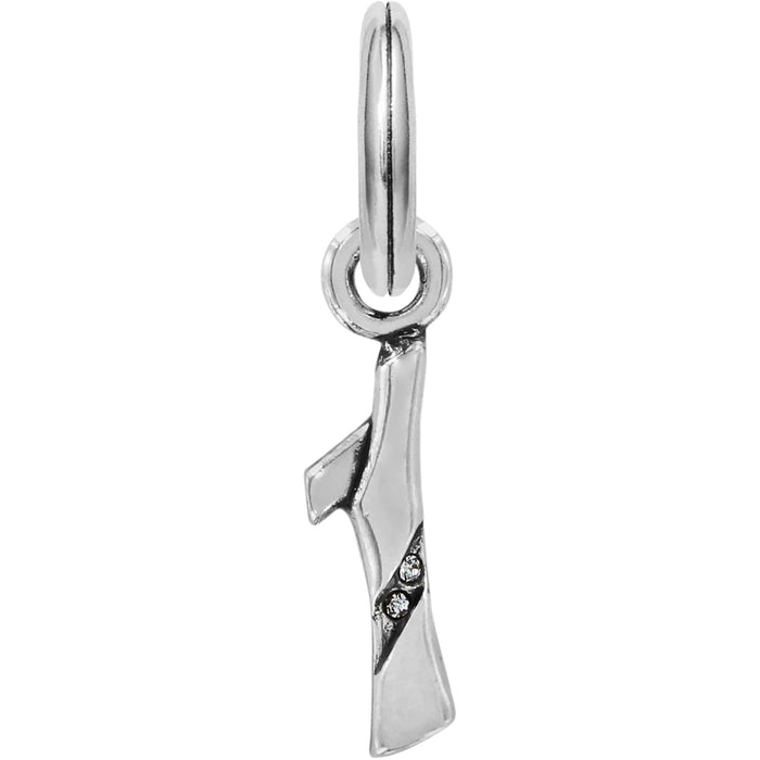 Brighton silver-plated charm with angular sculpted design and small crystal accents on a white background