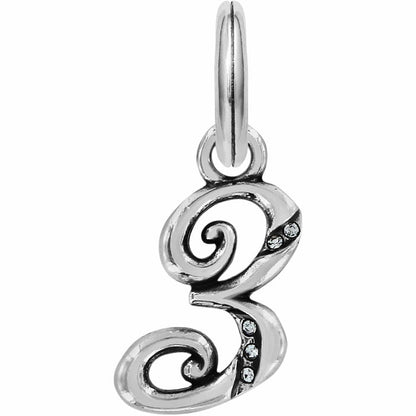 Brighton letter S charm with silver-plated swirl design and crystal accents on a white background