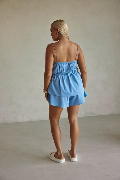 Blue Thin Strap Ruched Detail Octavia Top