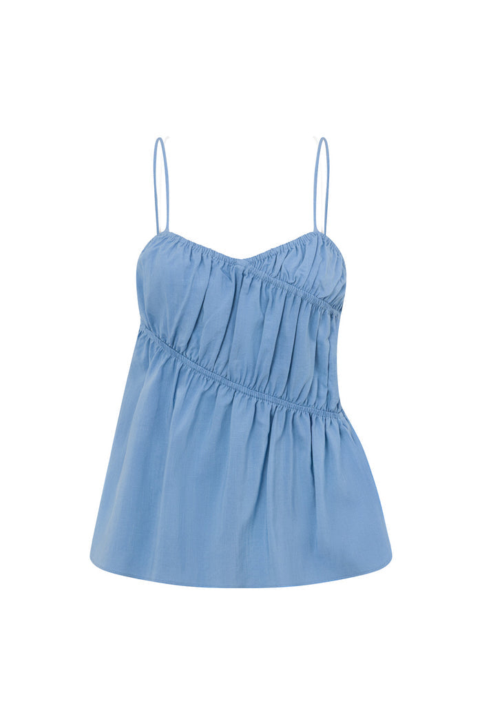 Blue Thin Strap Ruched Detail Octavia Top