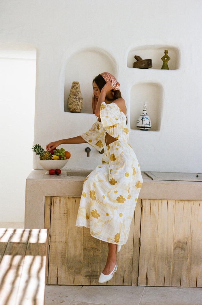 Off Shoulder Nalu Midi Dress - Yellow