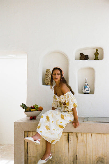 Off Shoulder Nalu Midi Dress - Yellow