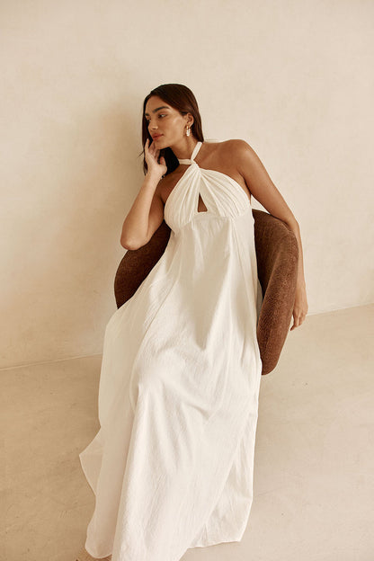White Cross Neck Halter Laxi Oliviera Dress