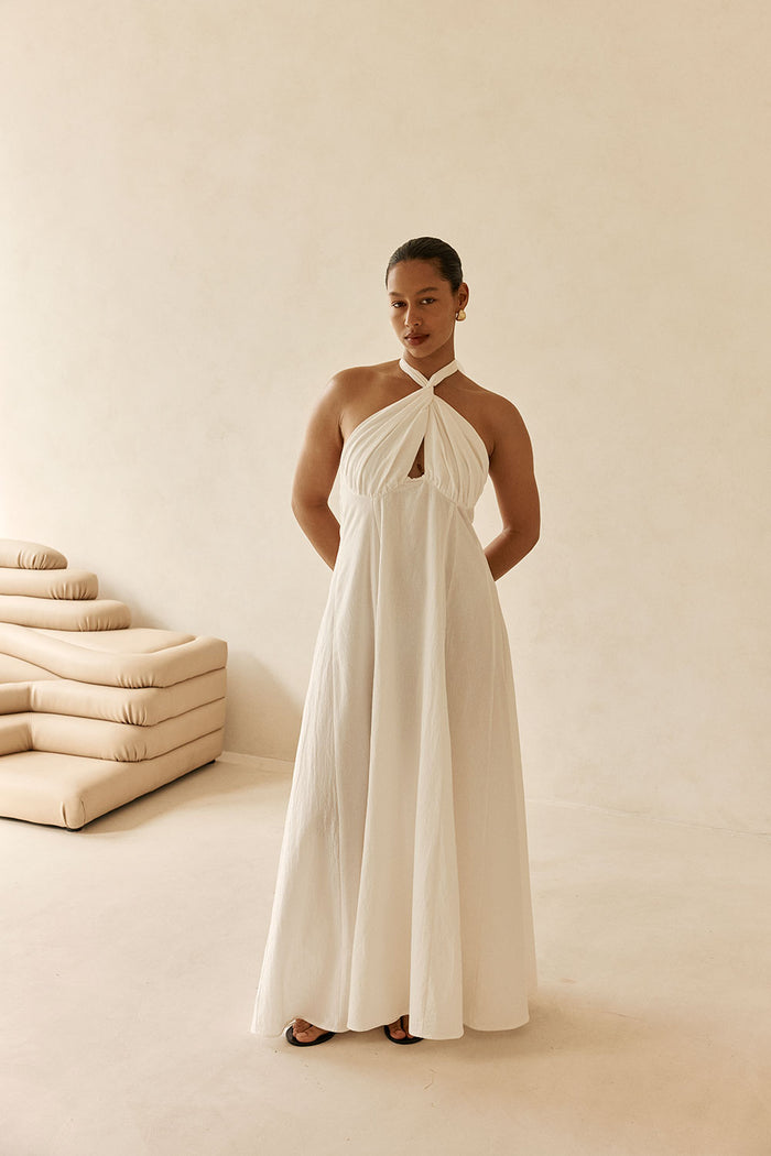 White Cross Neck Halter Laxi Oliviera Dress