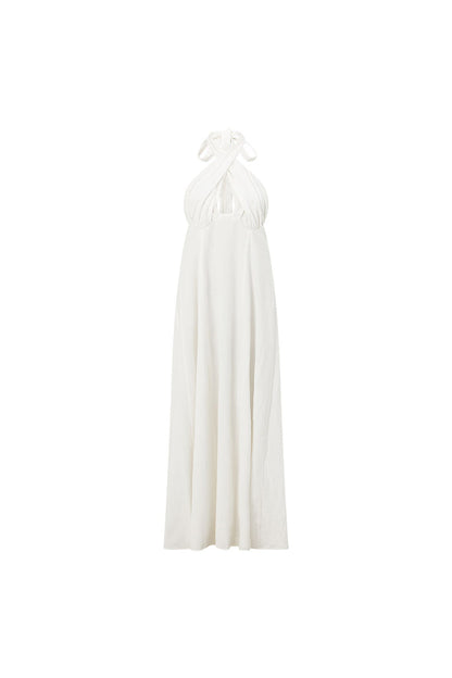 White Cross Neck Halter Laxi Oliviera Dress