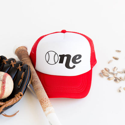 "ONE" Baseball First Birthday Raglan with Hat