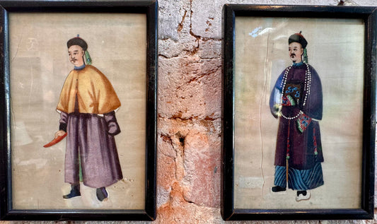 Pair of Royalty Pith Paintings - Black Frames.