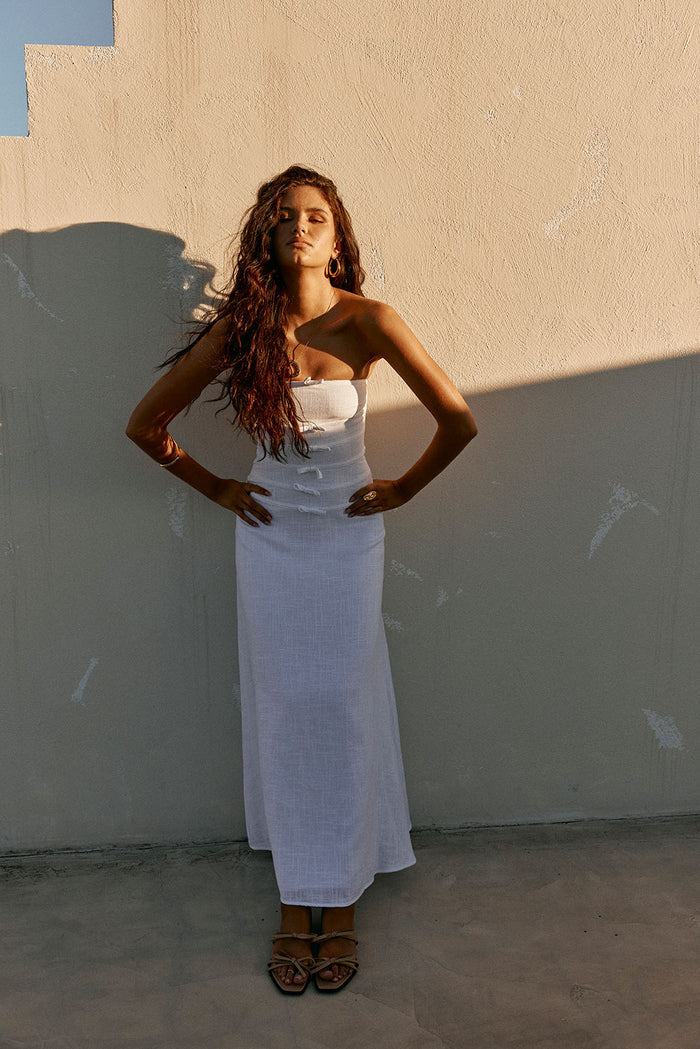 Bridal White Strapless Bow Palais Maxi Dress