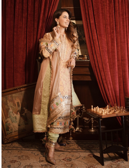 Retro Radiant Peach Cotton Banarasi Silk Kurta Salwar