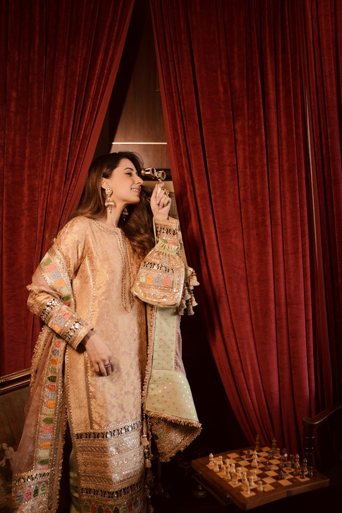 Peach Banarasi silk kurta Singapore